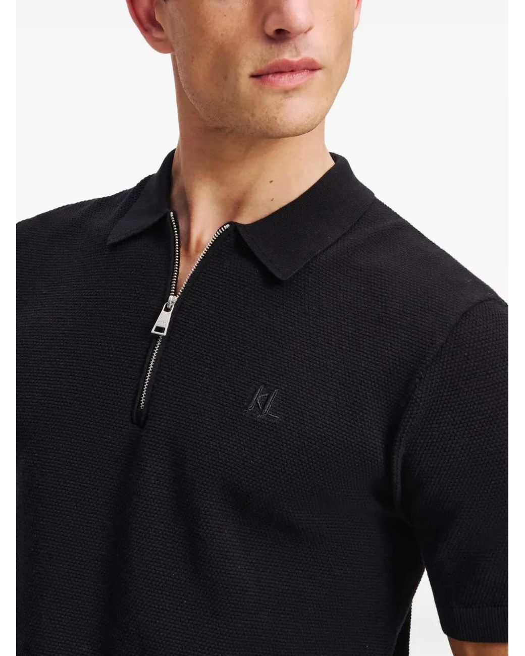 Karl Lagerfeld Black Zip-Up Polo Shirt for men