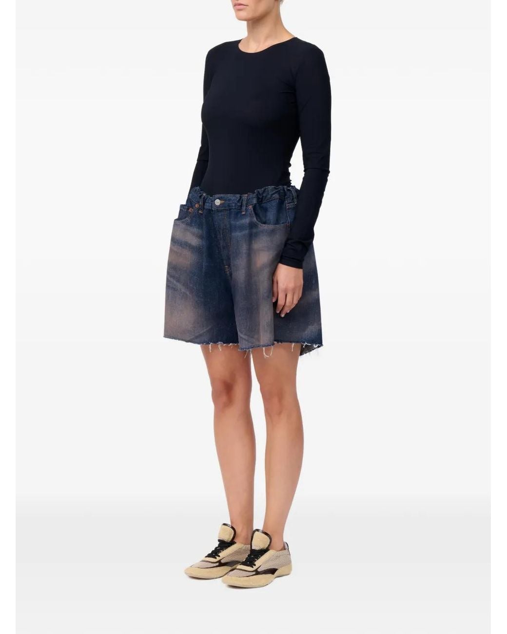 MM6 by Maison Margiela Blue Frayed-Detail Cotton Shorts