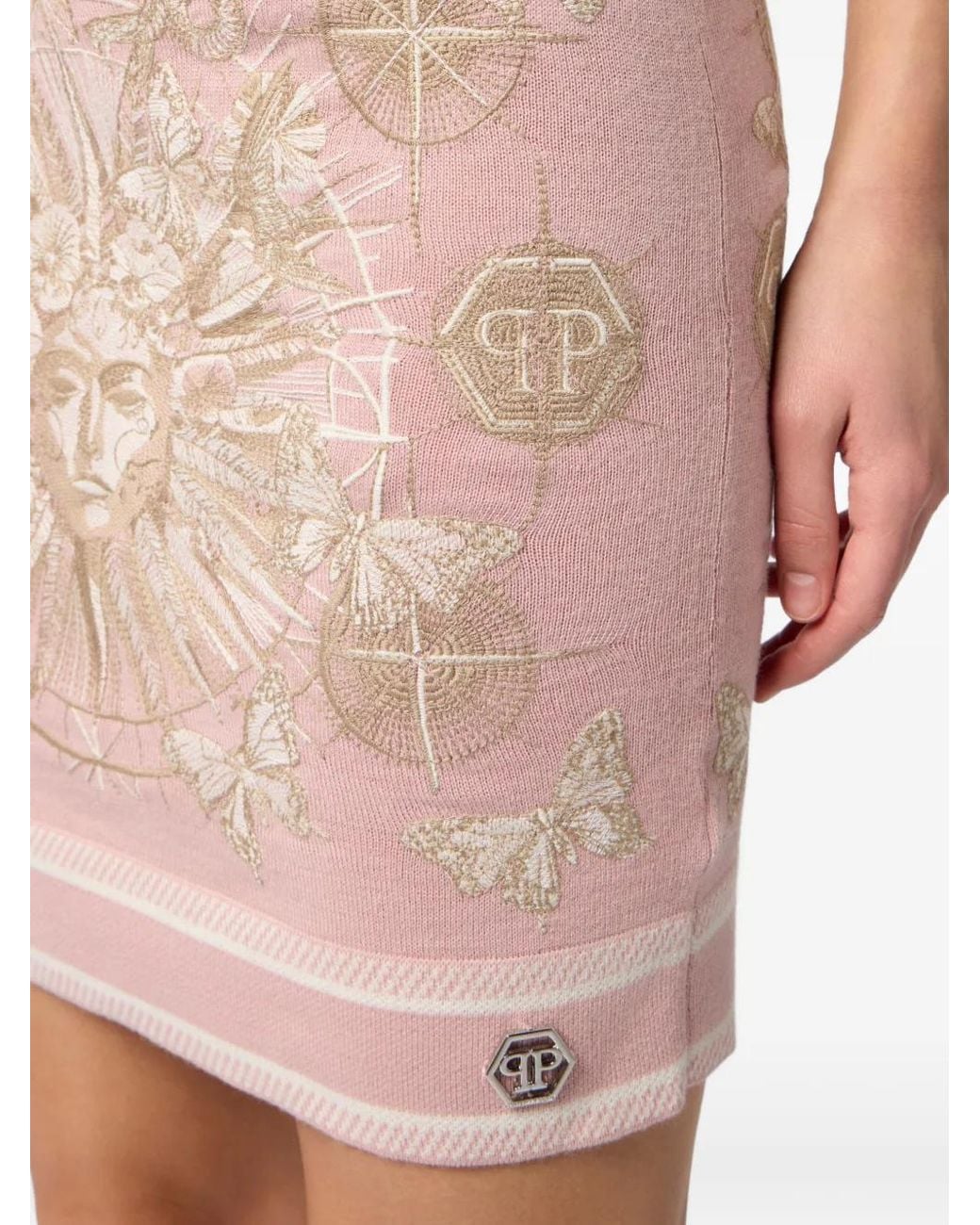 Philipp Plein Pink Logo-Plaque Mini Skirt
