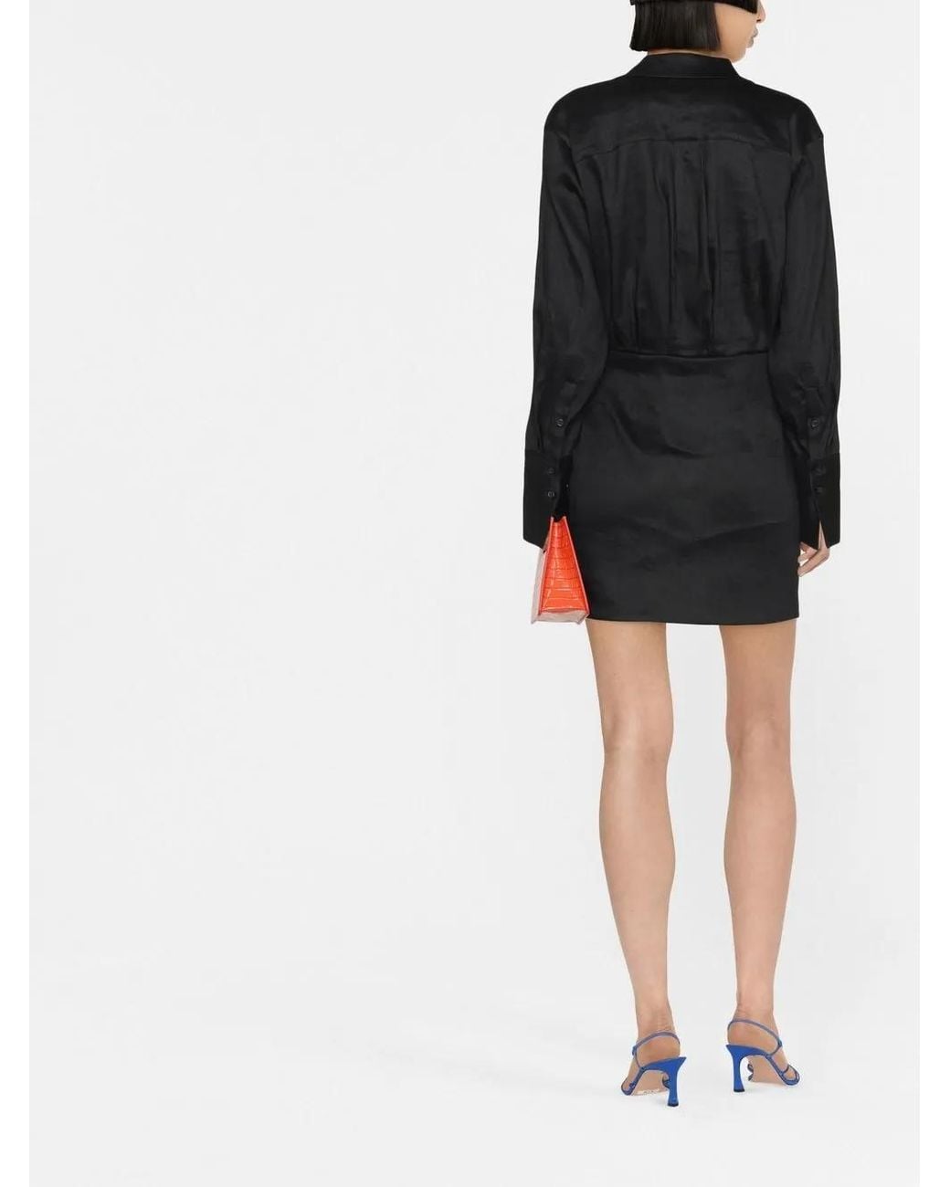 GAUGE81 Black Naha Draped Mini Shirt Dress