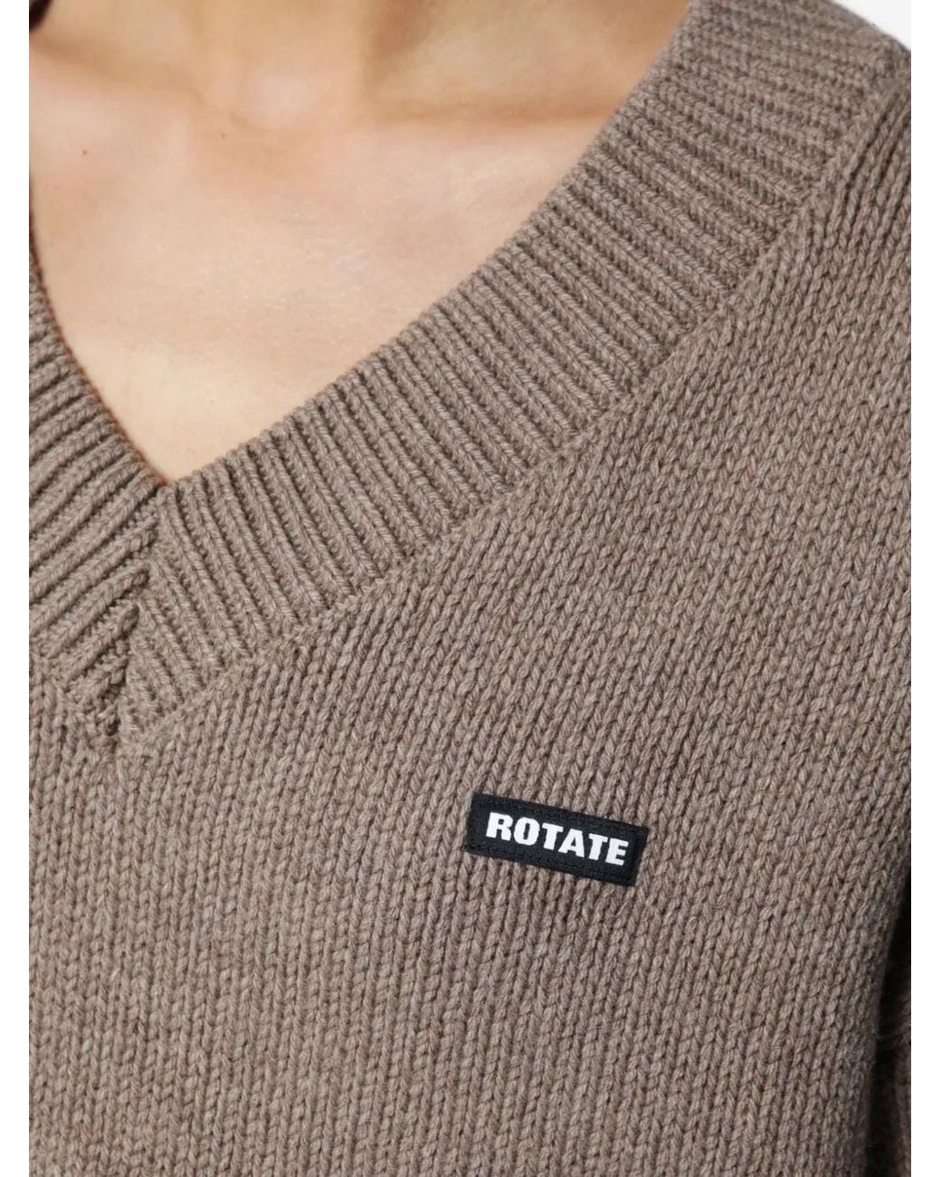 ROTATE BIRGER CHRISTENSEN Gray Logo-Patch V-Neck Sweater