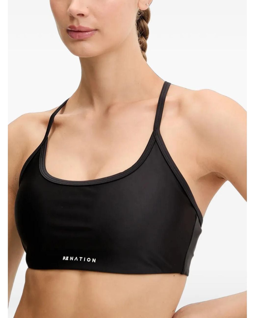 P.E Nation Black Fairmont Logo-Print Racerback Sports Bra