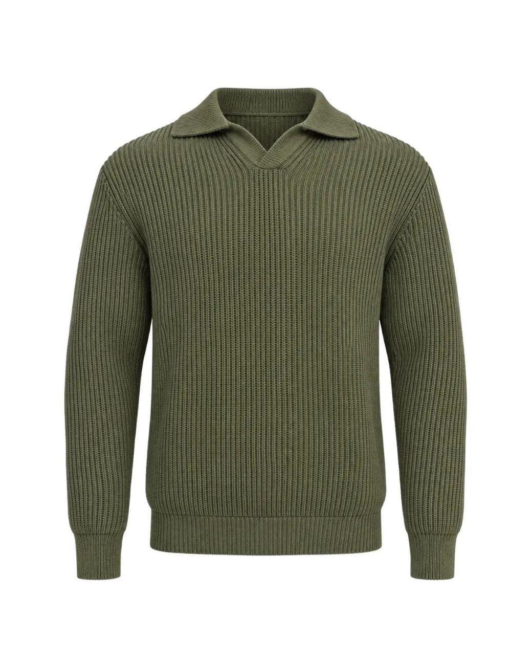 Franzese Collection Green Steve Mcqueen Ribbed-Knit Pointed-Collar V-Neck Sweater for men