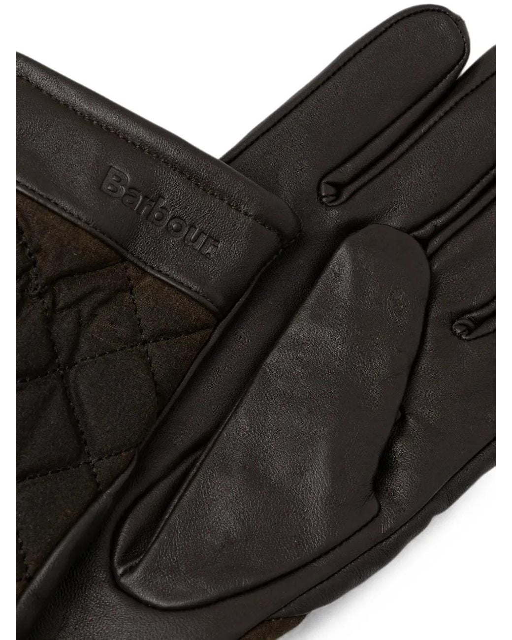 Barbour Black Quilted Leather Gloves for men