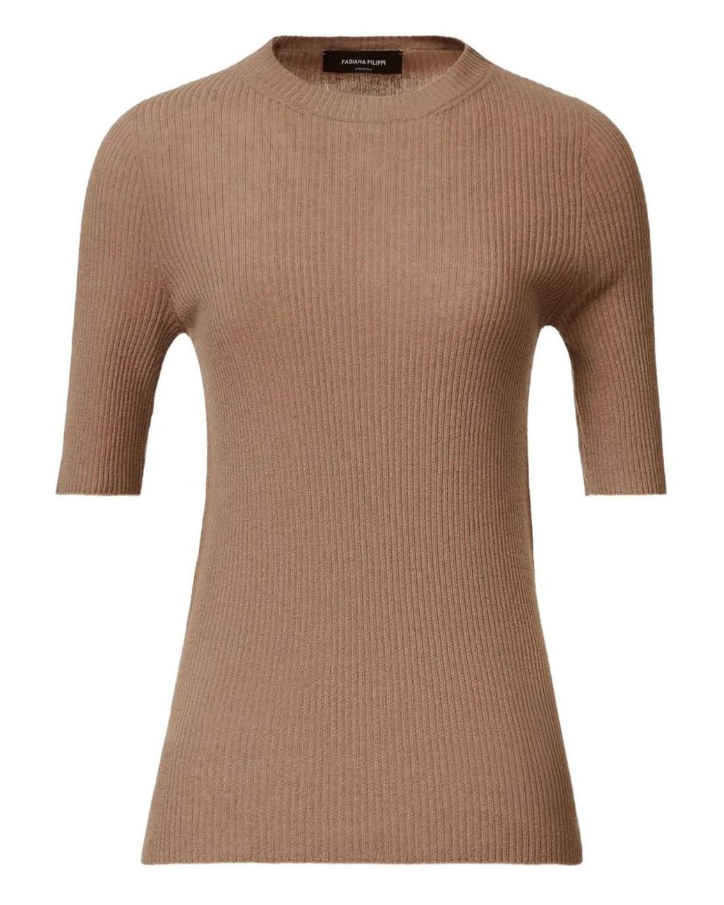 Fabiana Filippi Brown Ribbed Short-Sleeve Top