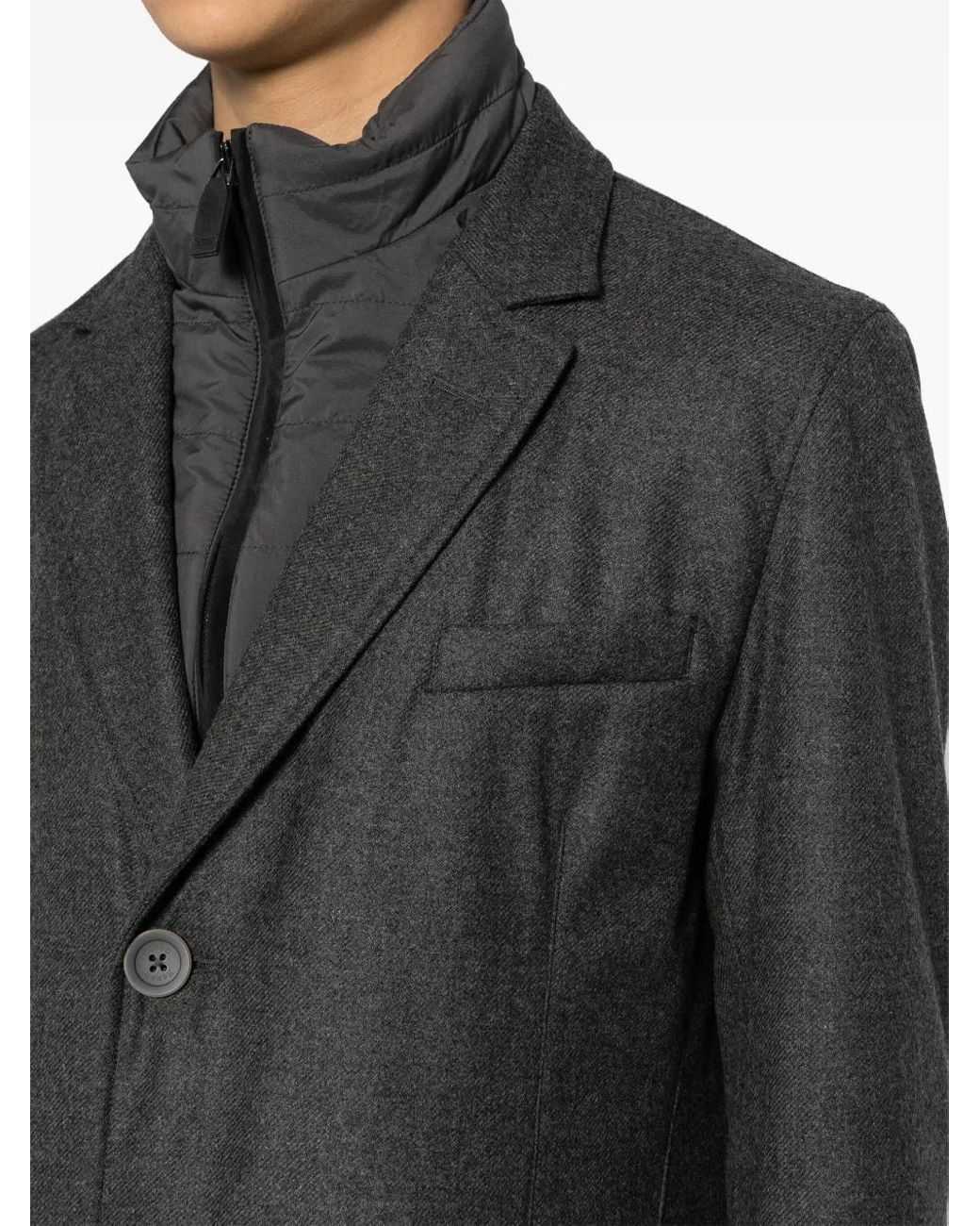 Herno Gray Hybrid High-Neck Single-Breasted Coat for men