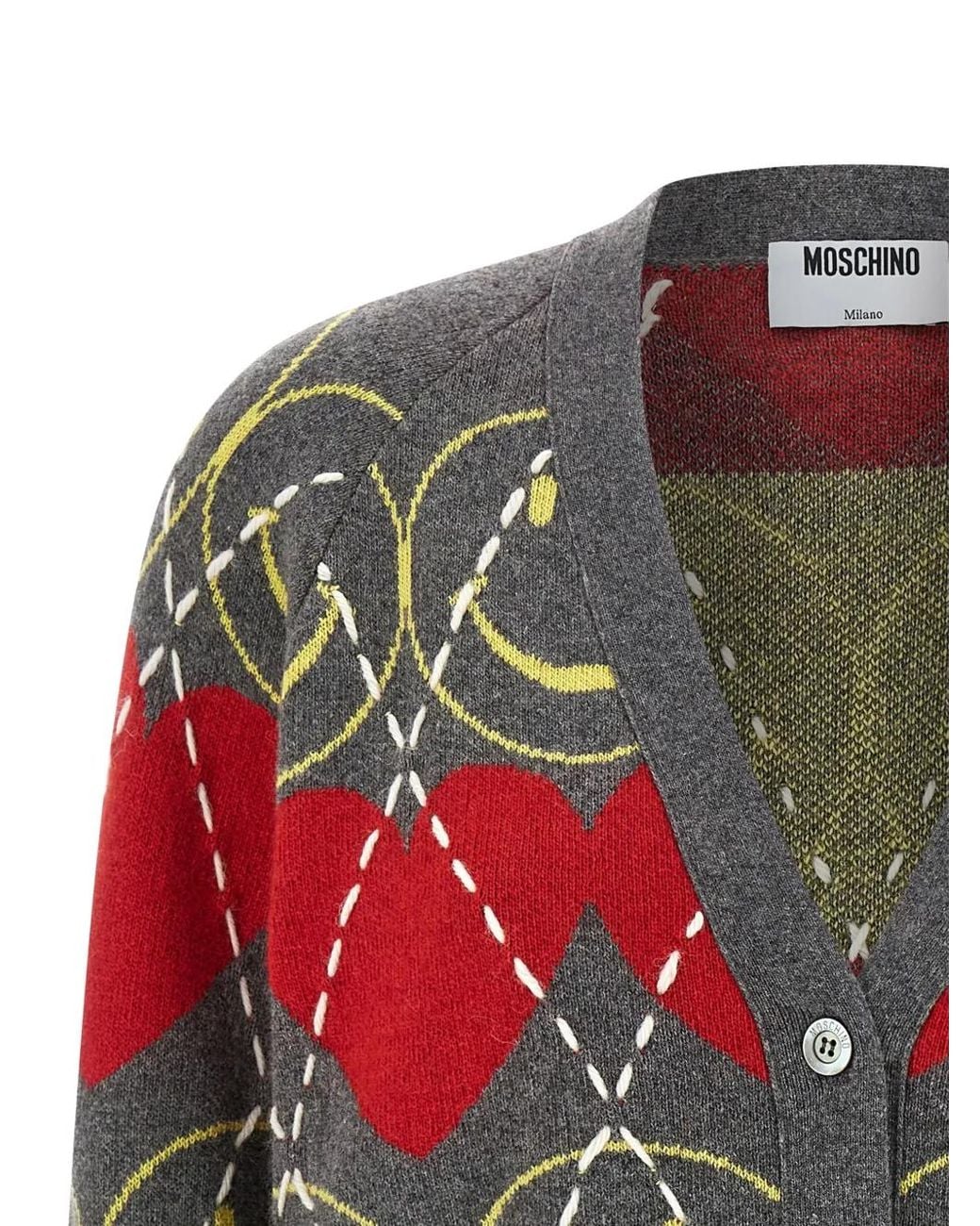 Moschino Argyle-Intarsia Wool Cardigan in Red | Lyst