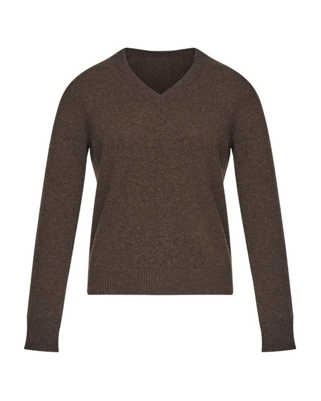 MM6 by Maison Margiela Brown Long-Sleeved V-Neck Sweater With Diagonal Ribbing