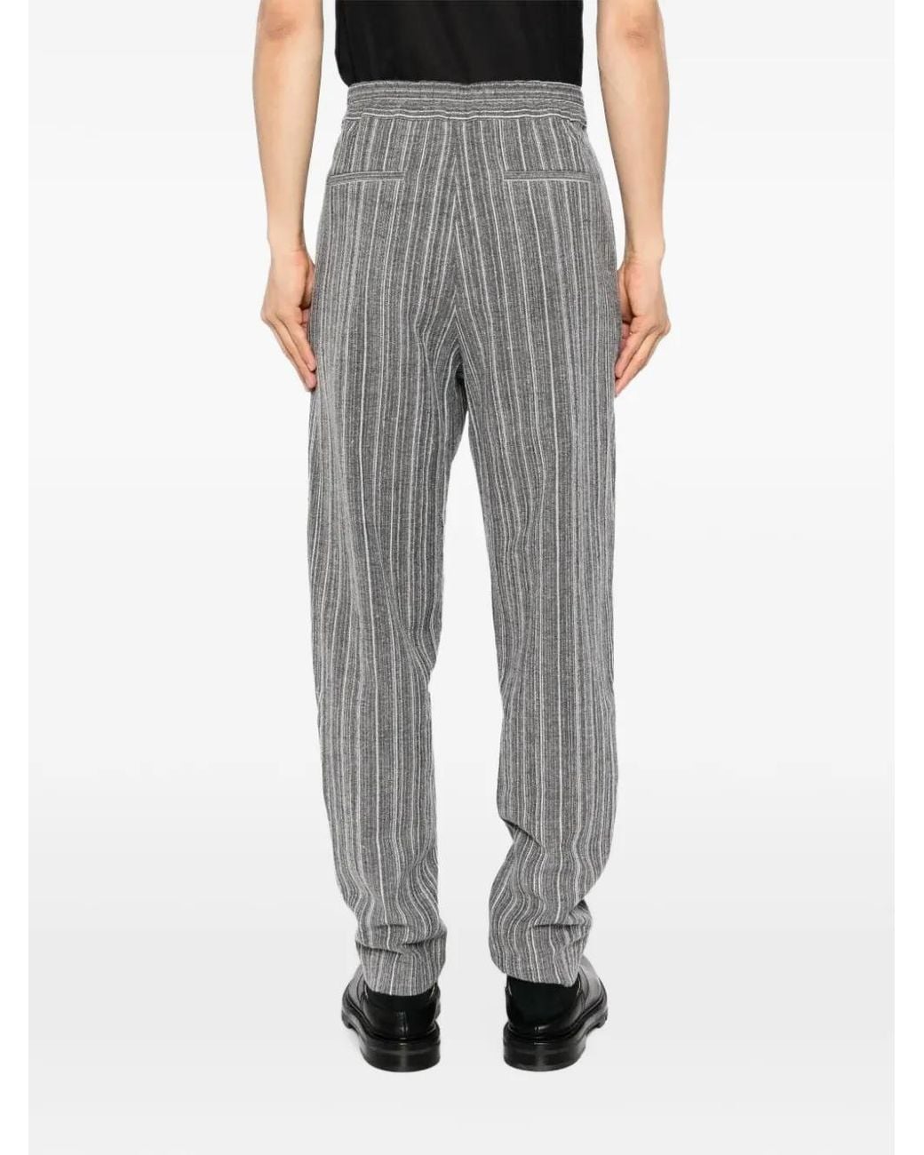 Tessitura Gray Stripe-Pattern Tapered Trousers for men