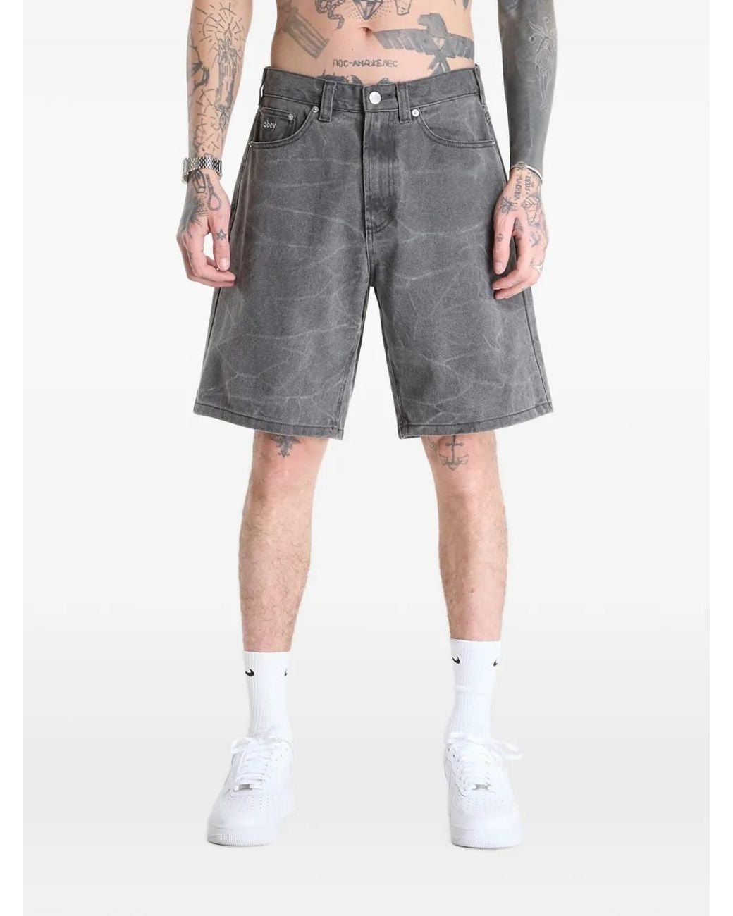 Obey Gray Bigwig Baggy Shorts for men