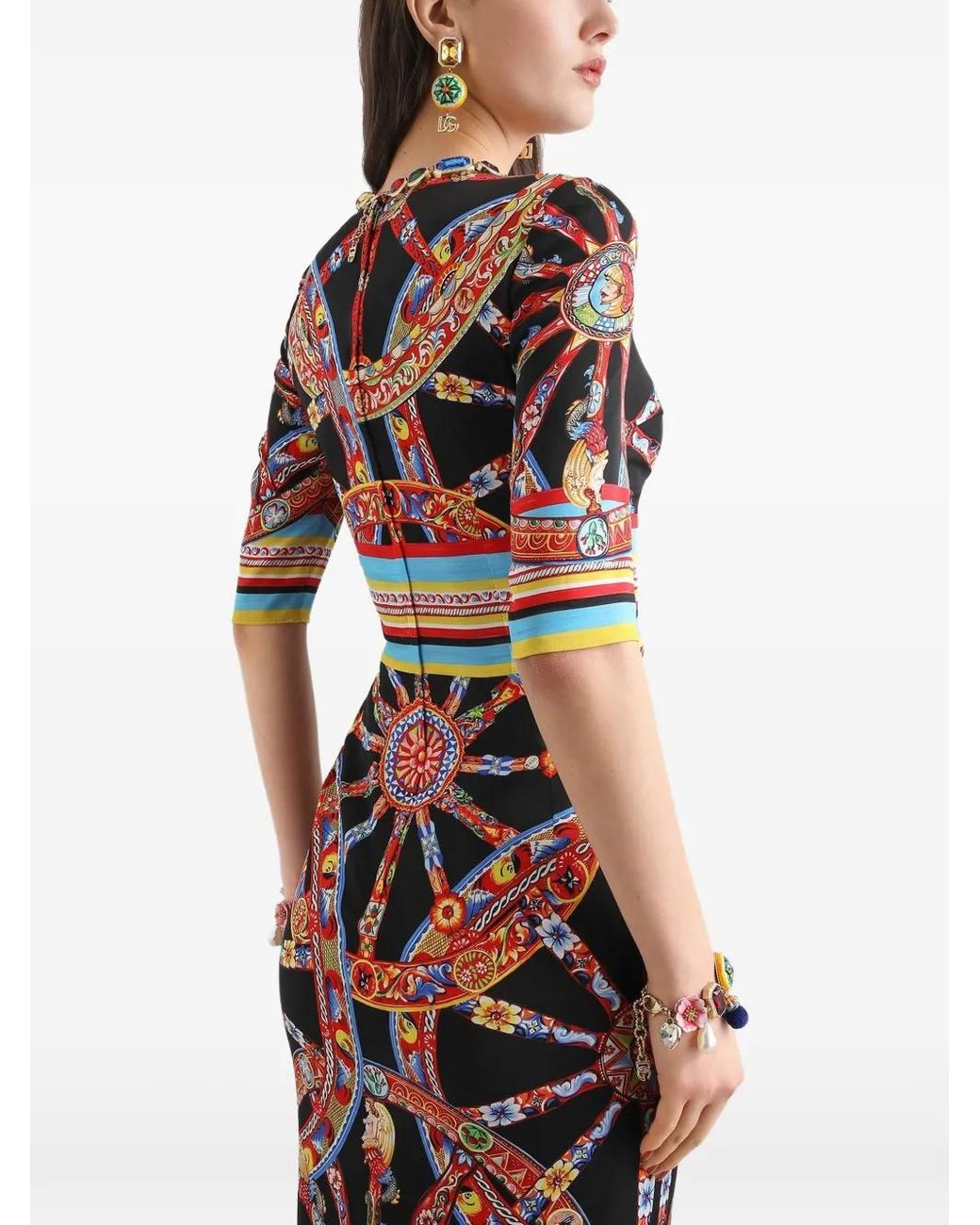 Dolce & Gabbana White Carretto-Print Charmeuse Dress