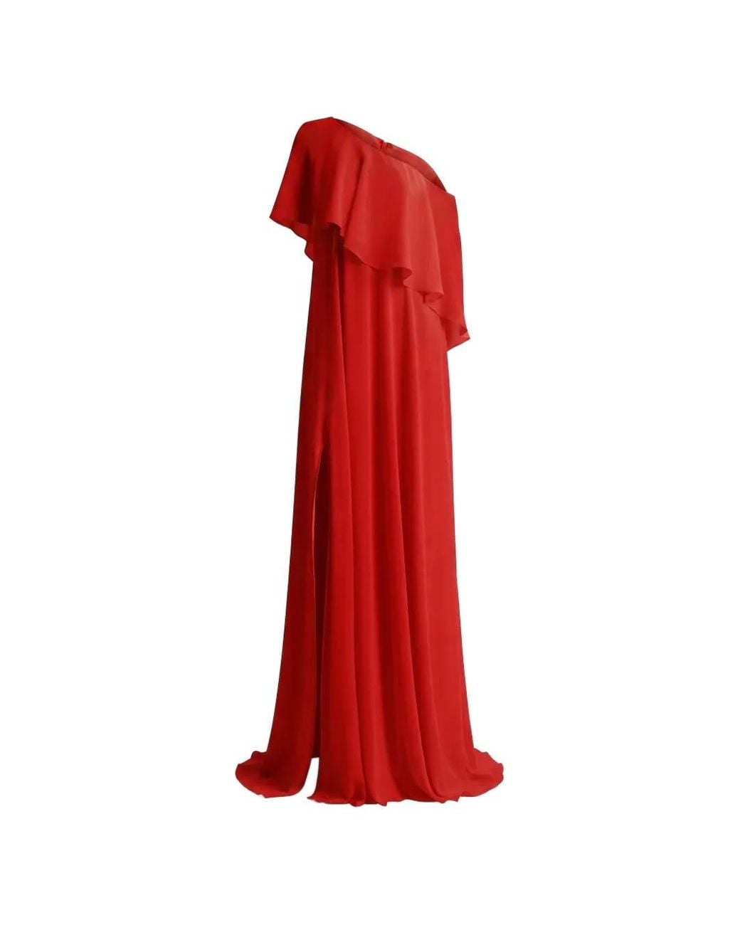 Gemy Maalouf Red One-Shoulder Ruffled Dress
