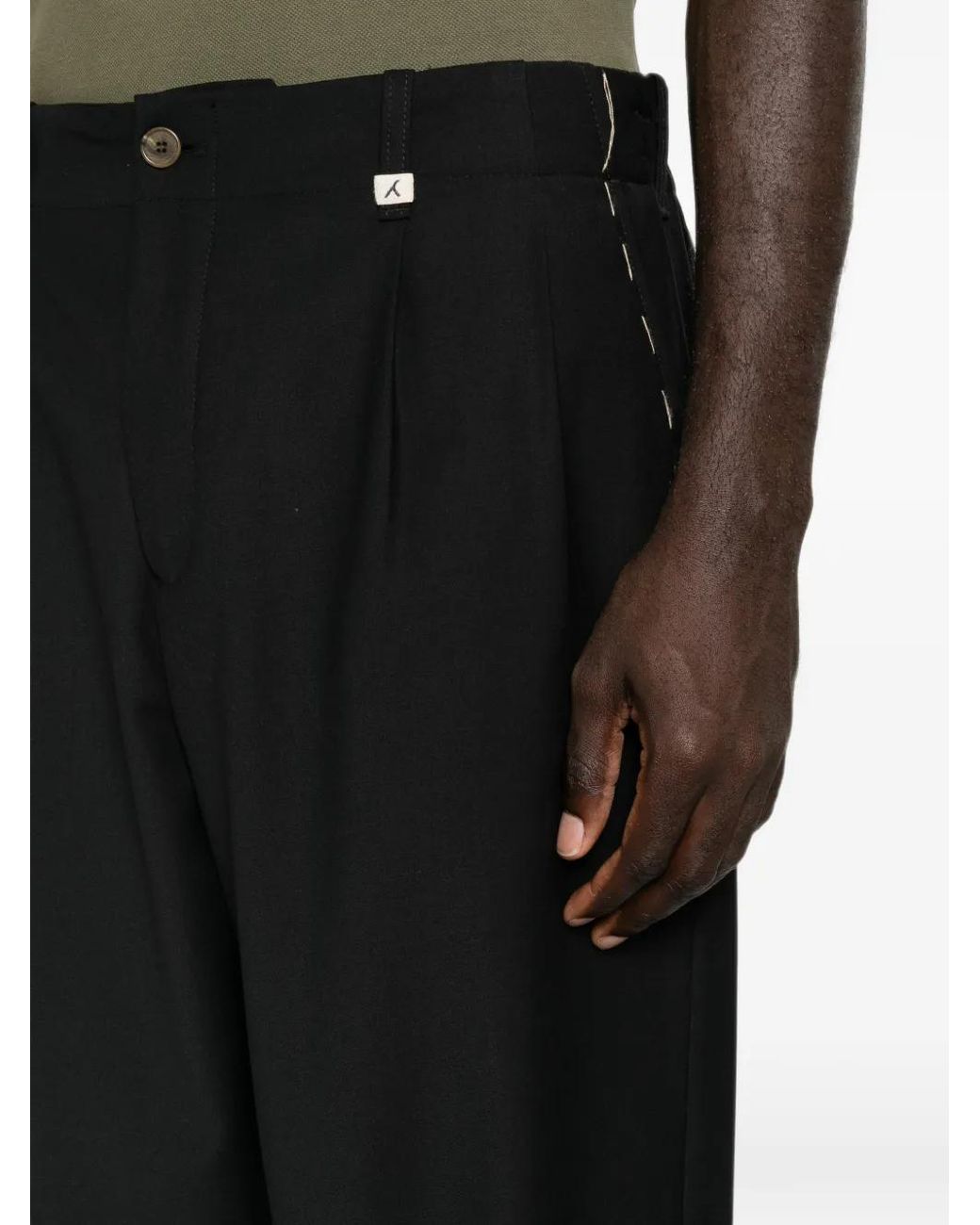 Myths Black Pleated-Front Straight-Leg Trousers for men