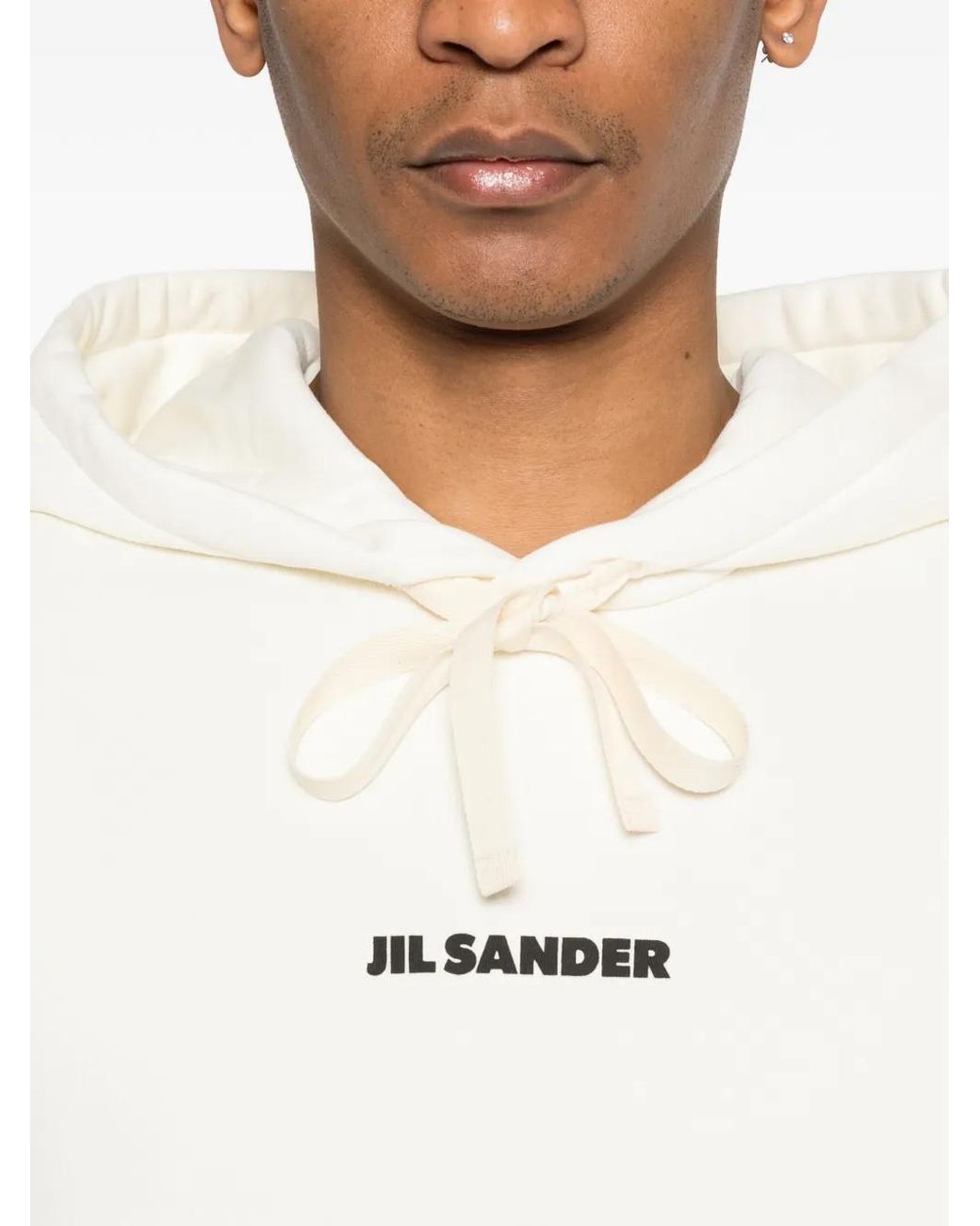 Jil Sander White Logo Print Hoodie for men