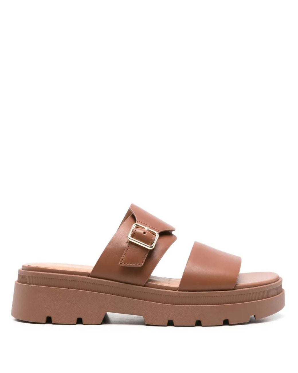 Geox Brown Buckle-Detail Platform Sandals