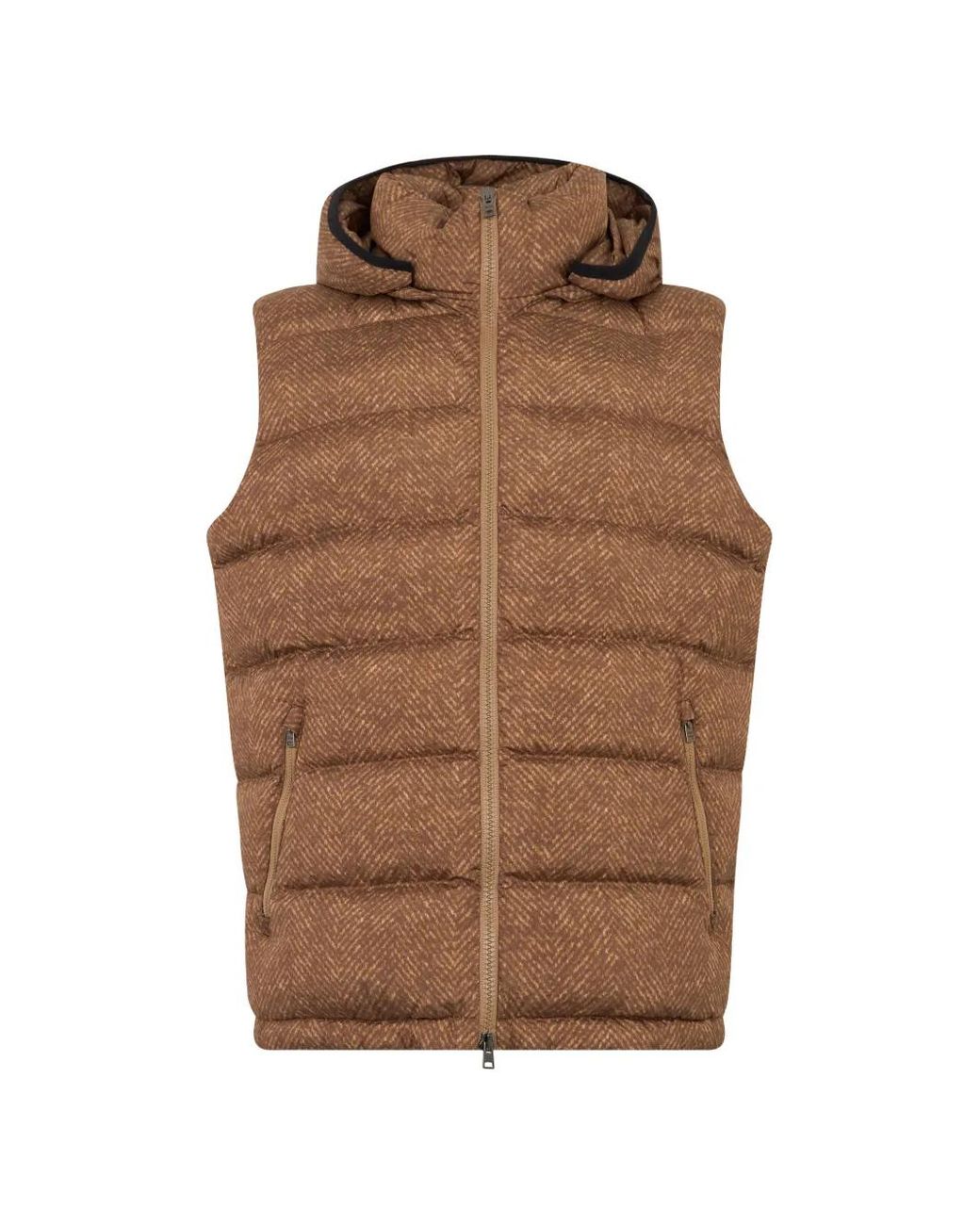 Herno Brown Quilted Hooded Gilet for men