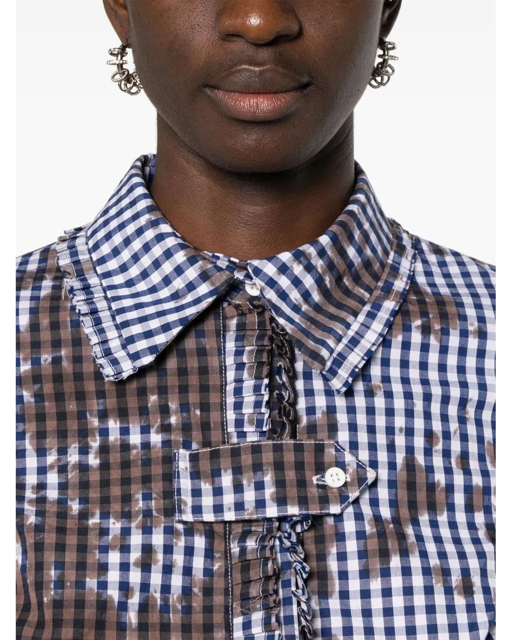 OTTOLINGER Blue Stained Gingham Ruffled Shirt