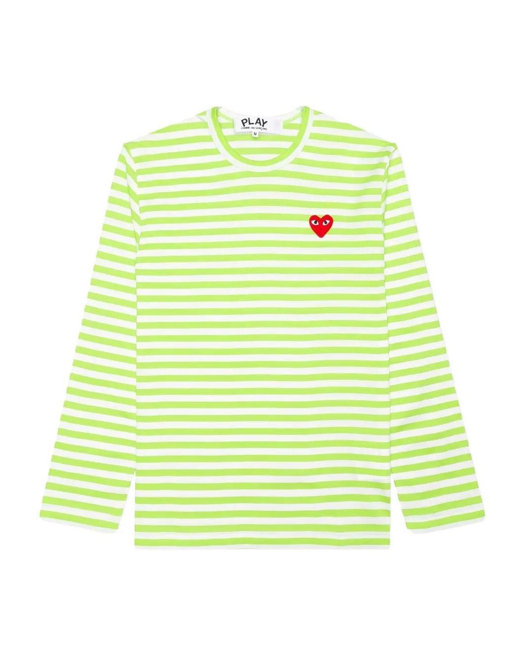 COMME DES GARÇONS PLAY Green Striped Heart-Logo Long-Sleeve T-Shirt for men