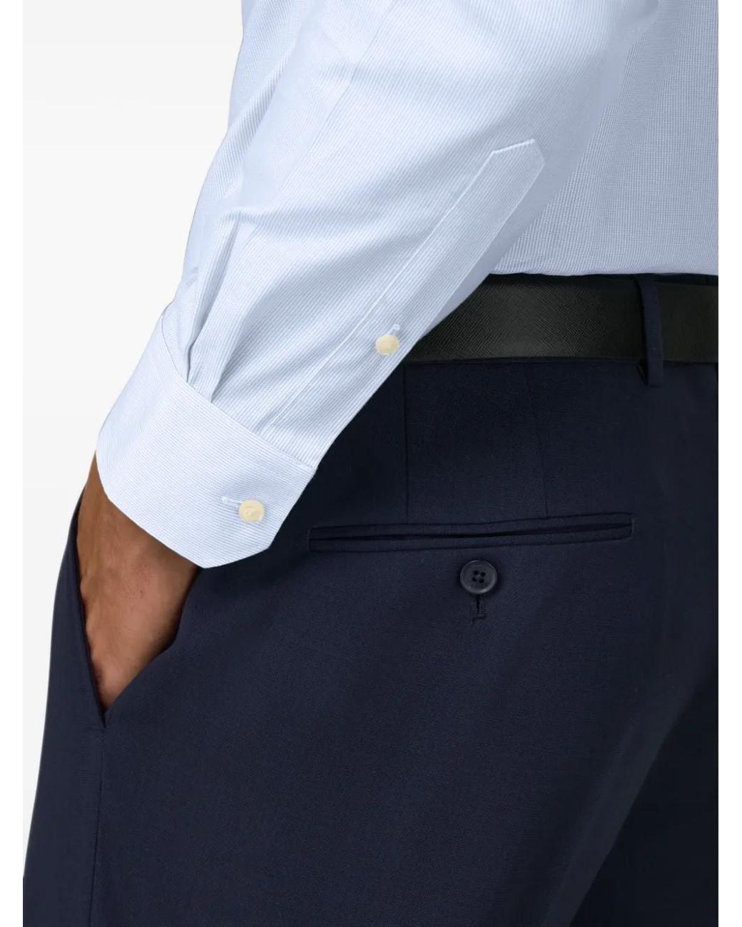 Boggi Blue Shirt Slim Fit Striped Cotton Dobby for men