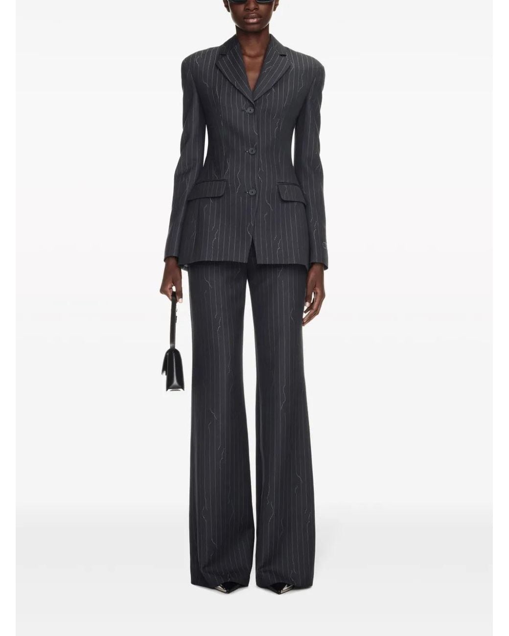 Off-White c/o Virgil Abloh Gray Off- Broken Pinstripe Pattern Jacket With