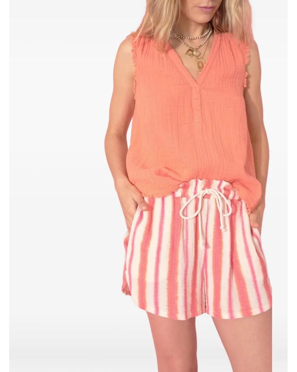 Xirena Pink Starla Striped Cotton Shorts