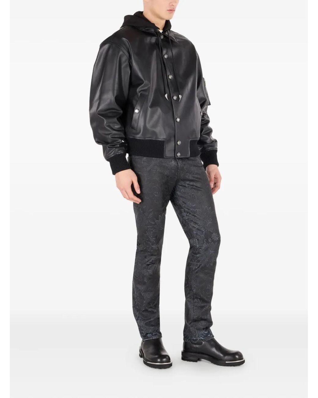 Roberto Cavalli Black Leather Bomber Jacket for men
