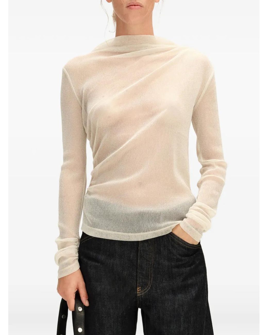 Bimba Y Lola White Ivory Ruched Lurex T-Shirt
