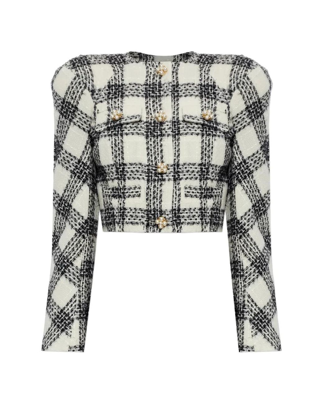 Vetements White Check-Pattern Crop Tweed Jacket