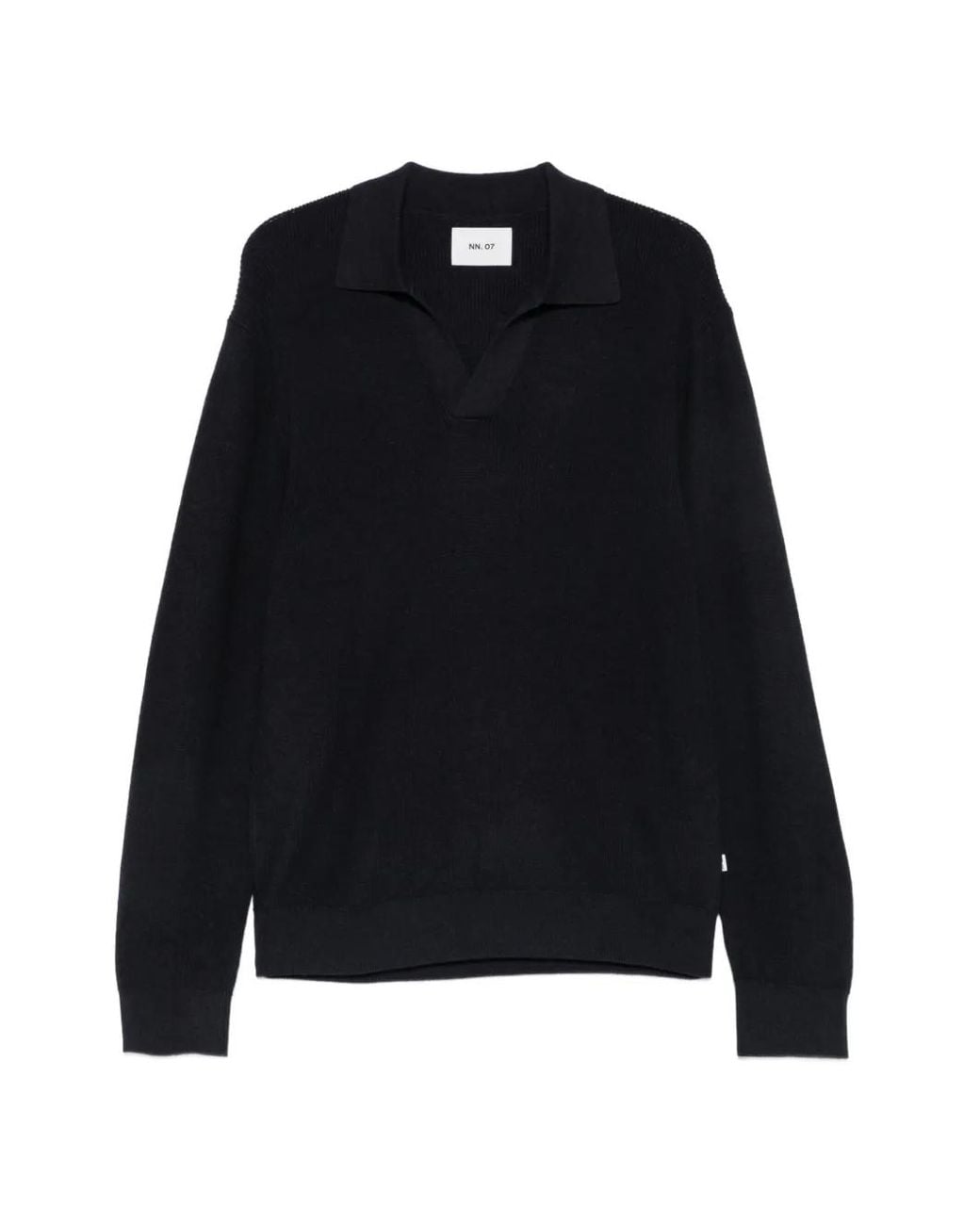 NN07 Black Ribbed-Knit Polo Sweater for men