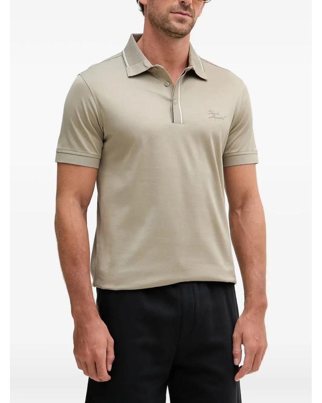Karl Lagerfeld Natural Logo-Embroidered Tipped Polo Shirt for men