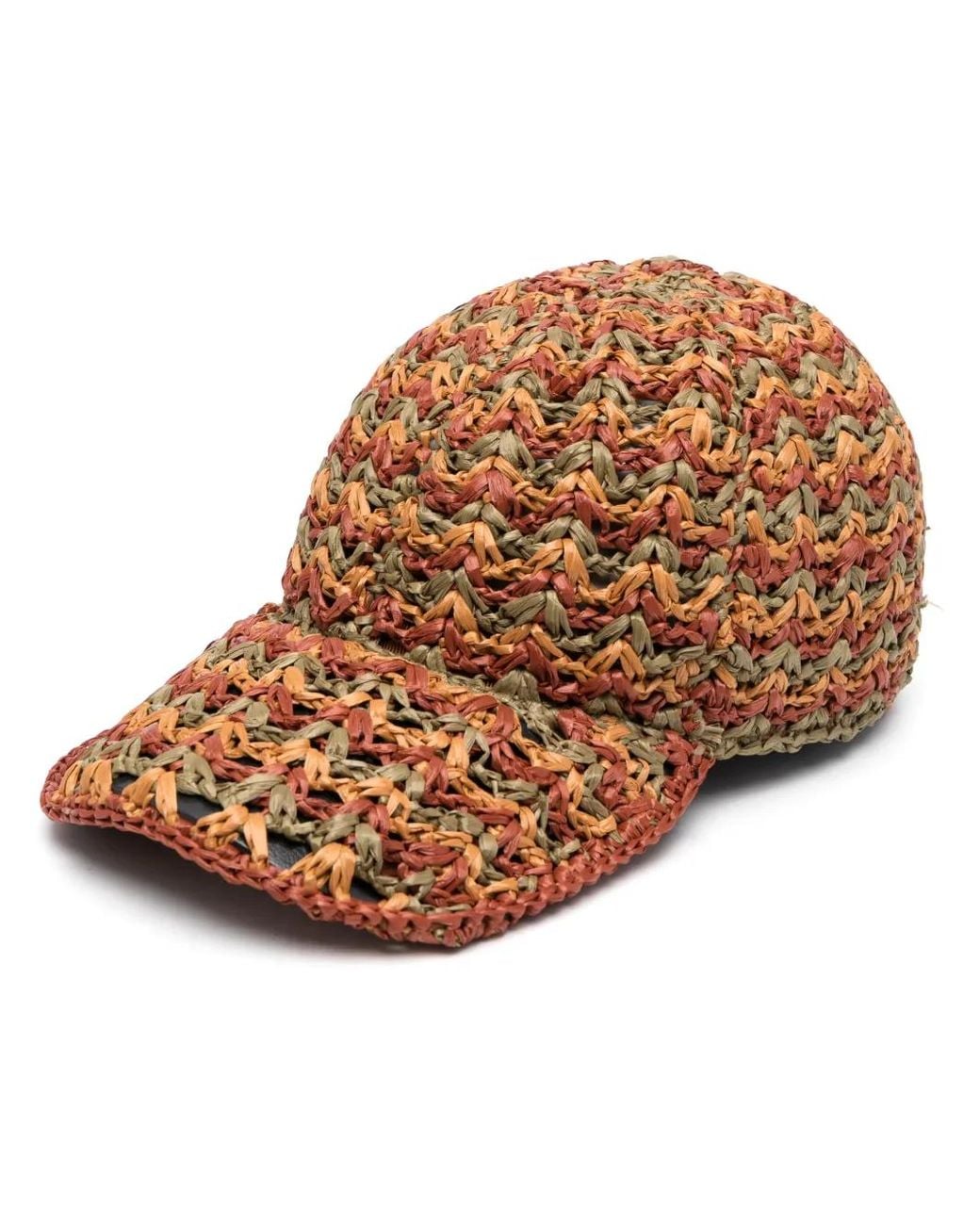 Alberta Ferretti Brown Crochet-Knit Raffia Cap