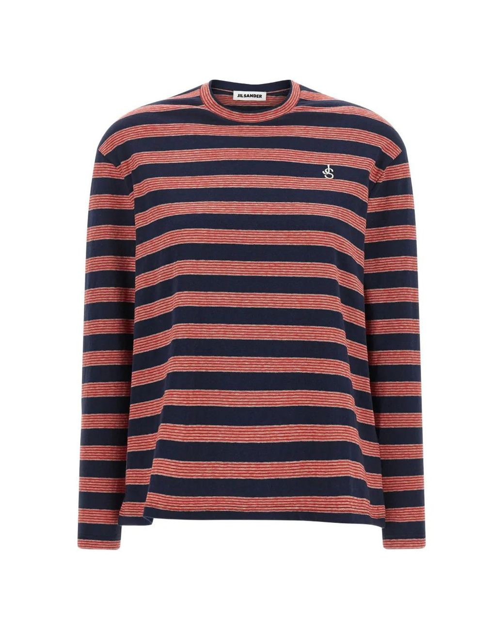 Jil Sander Blue T-Shirt Rayé À Logo Brodé