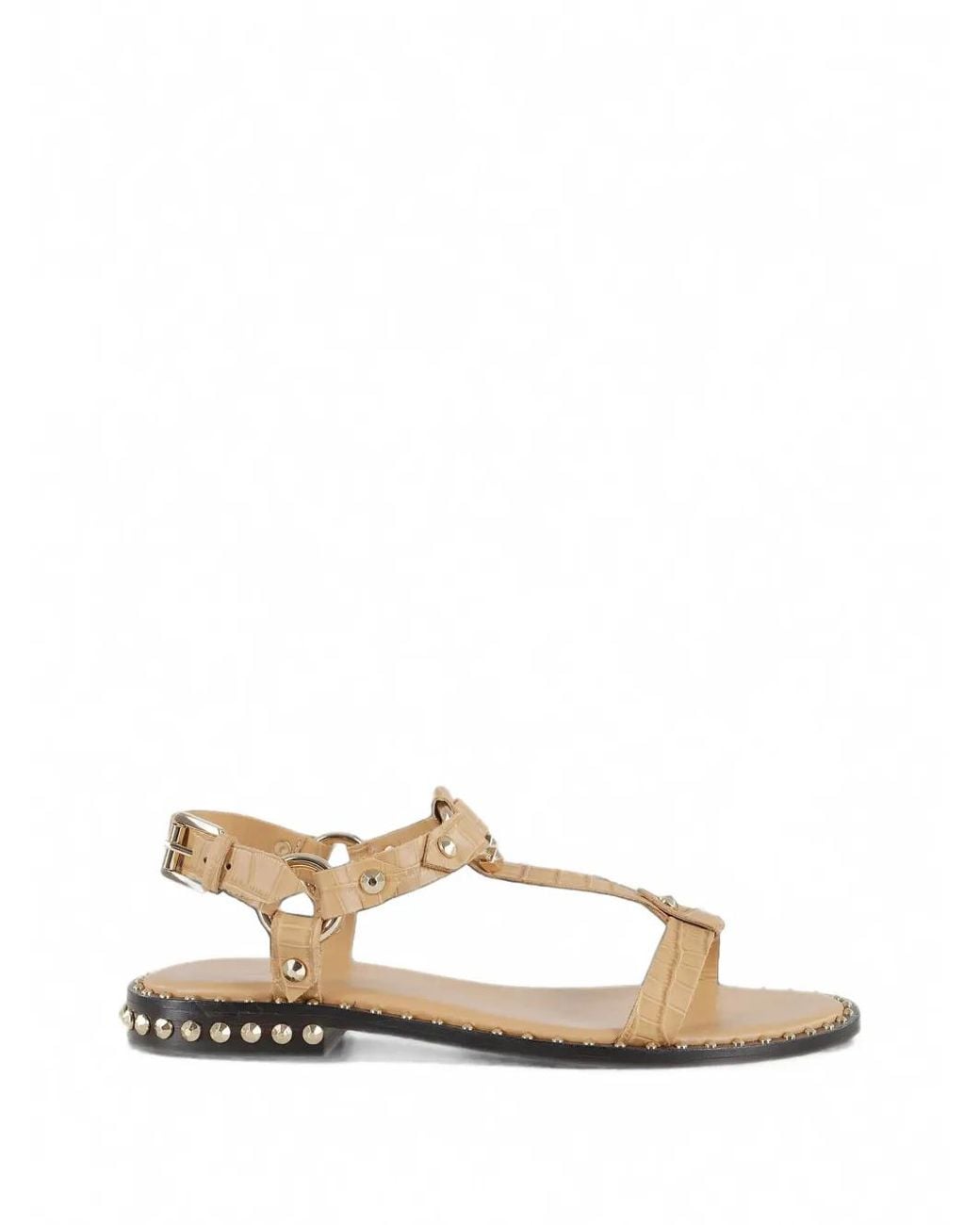 Ash Natural Crocodile-Effect Studded Sandals
