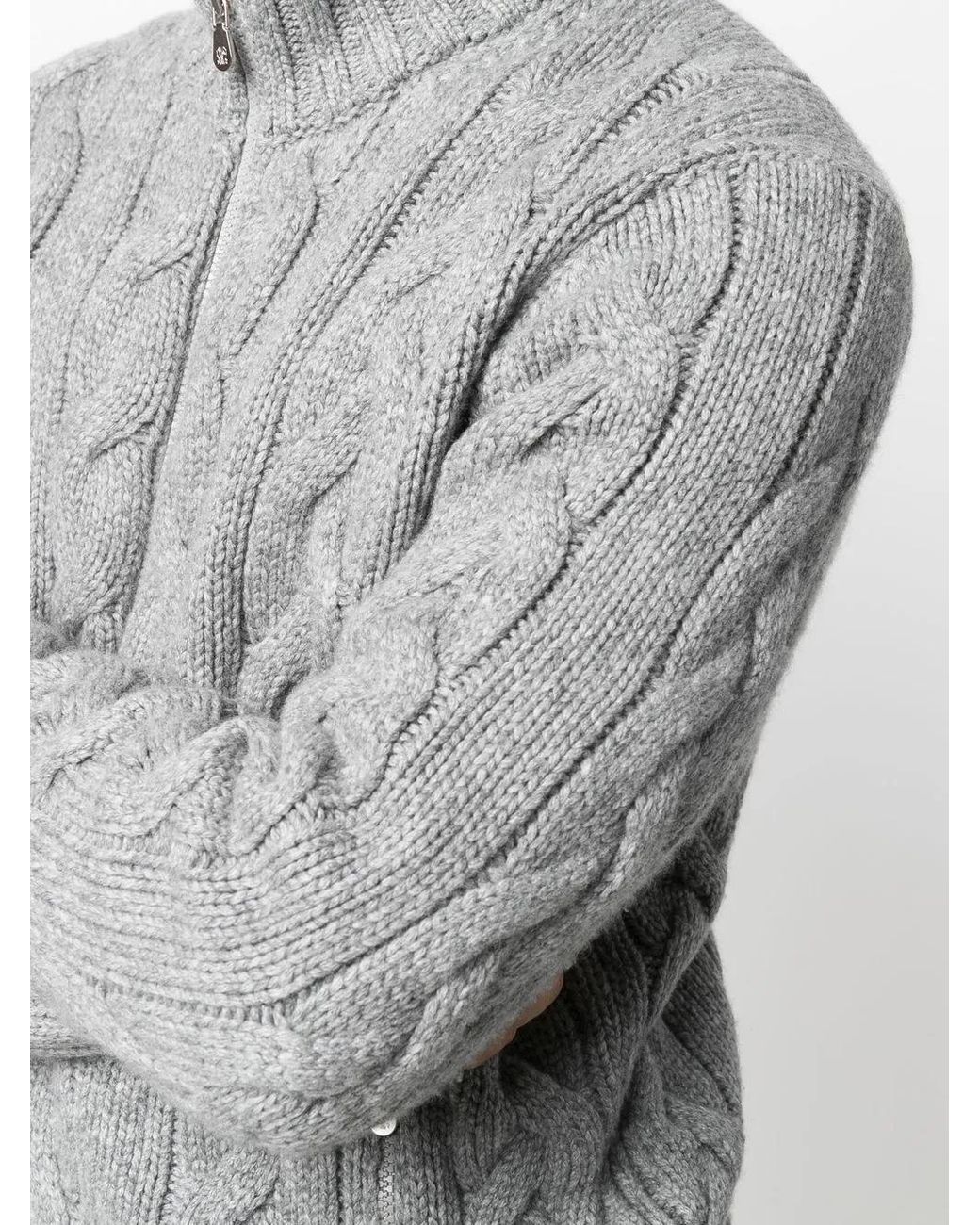 Brunello Cucinelli Gray Cable-Knit Zip-Up Cardigan for men
