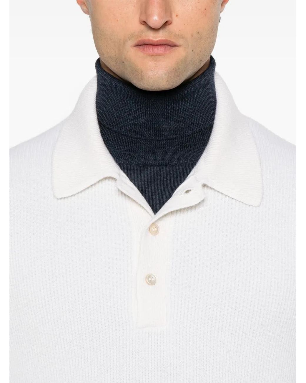 D4.0 White Fine-Ribbed Polo Shirt for men