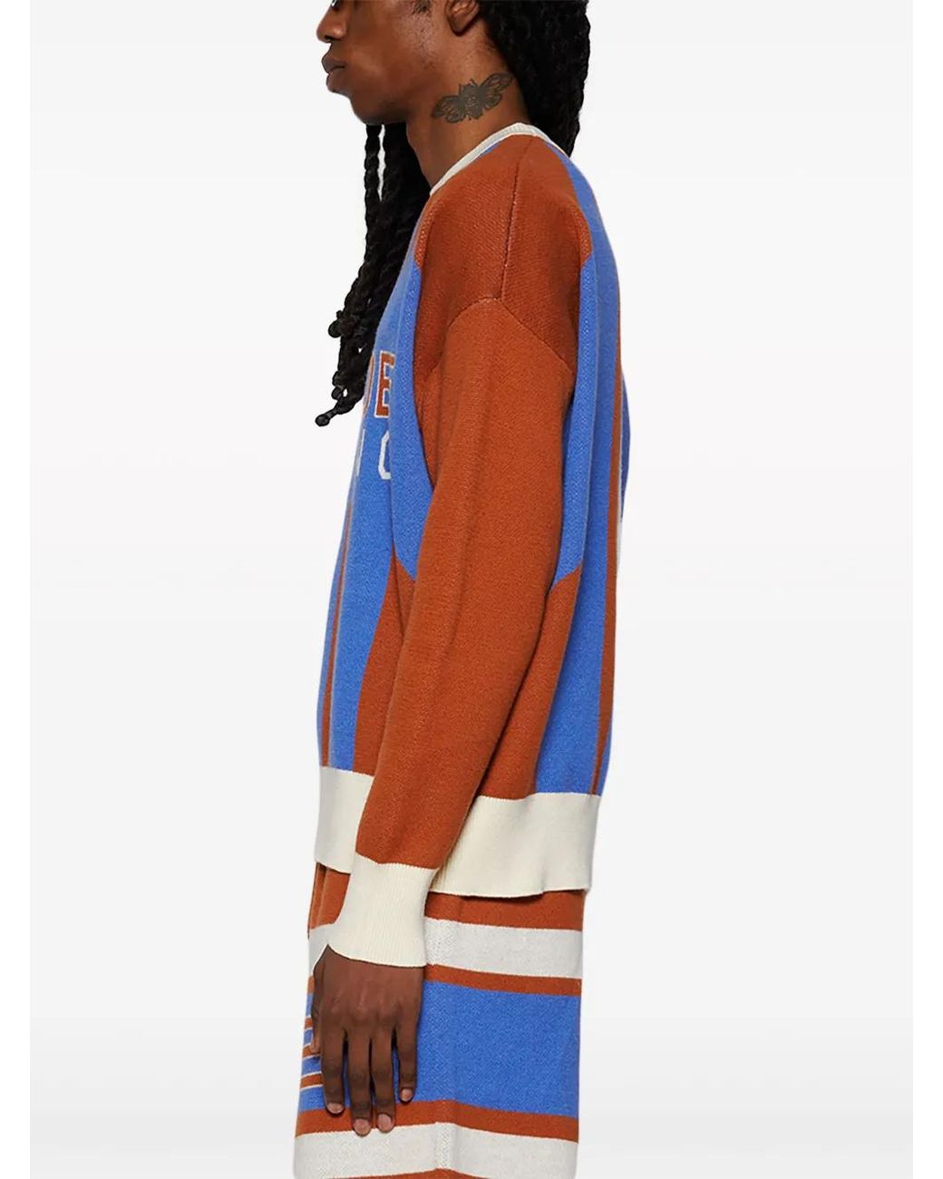 Rhude Blue Logo Intarsia Wool Jumper for men