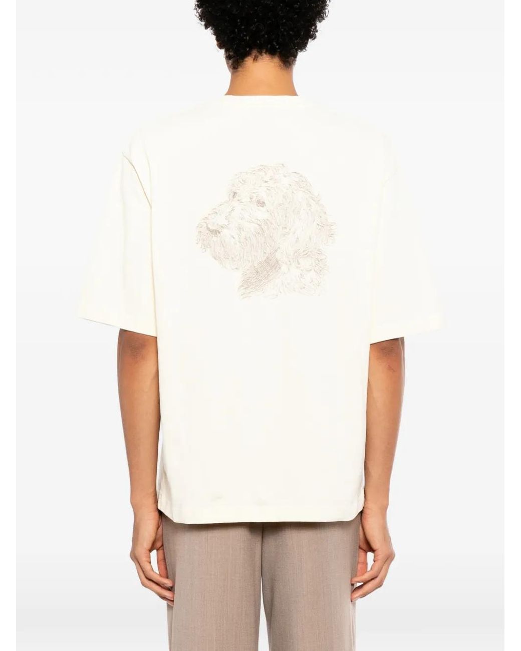 Jacquemus White Dog-Print Cotton T-Shirt for men