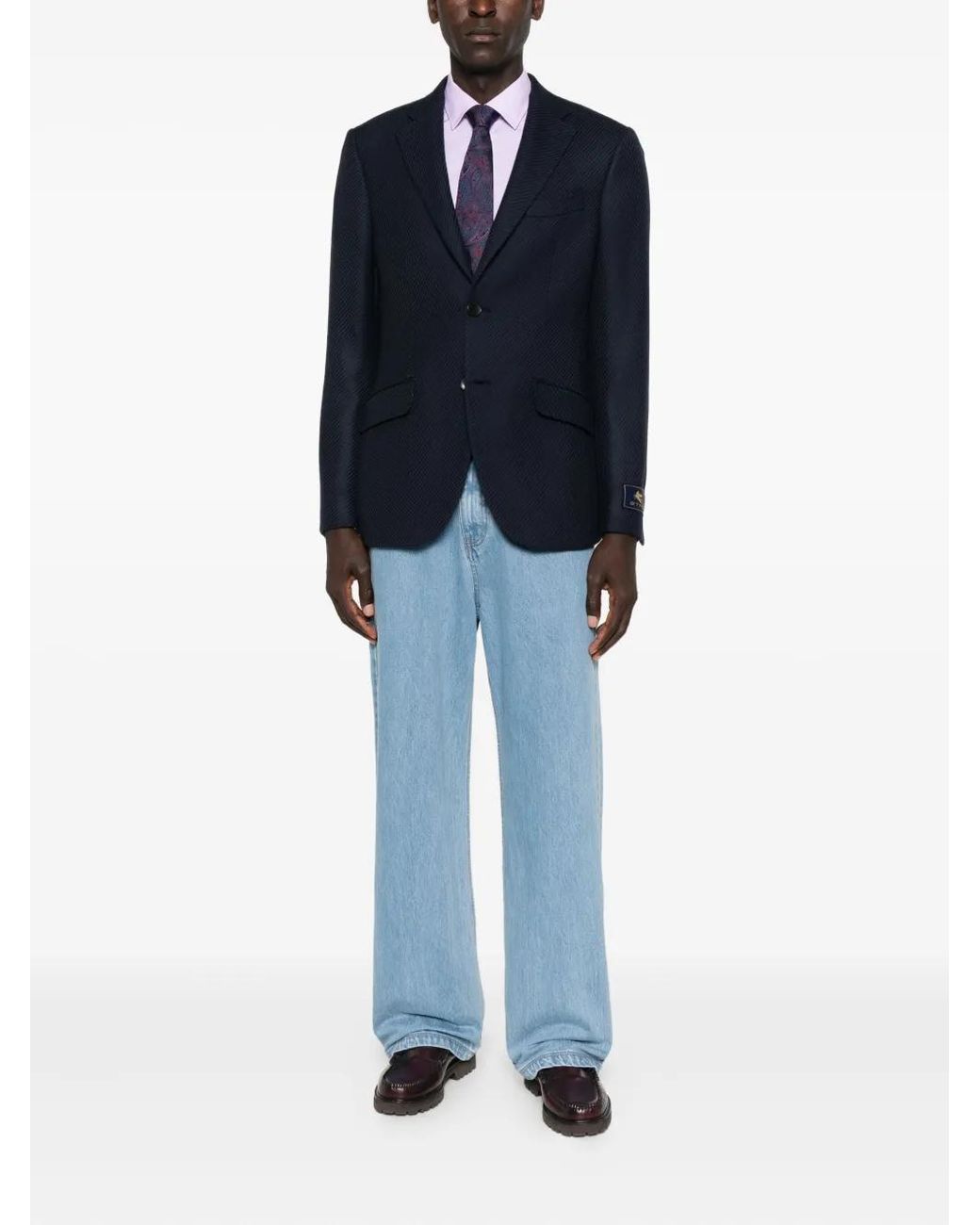 Etro Blue Notched Patterned Blazer for men