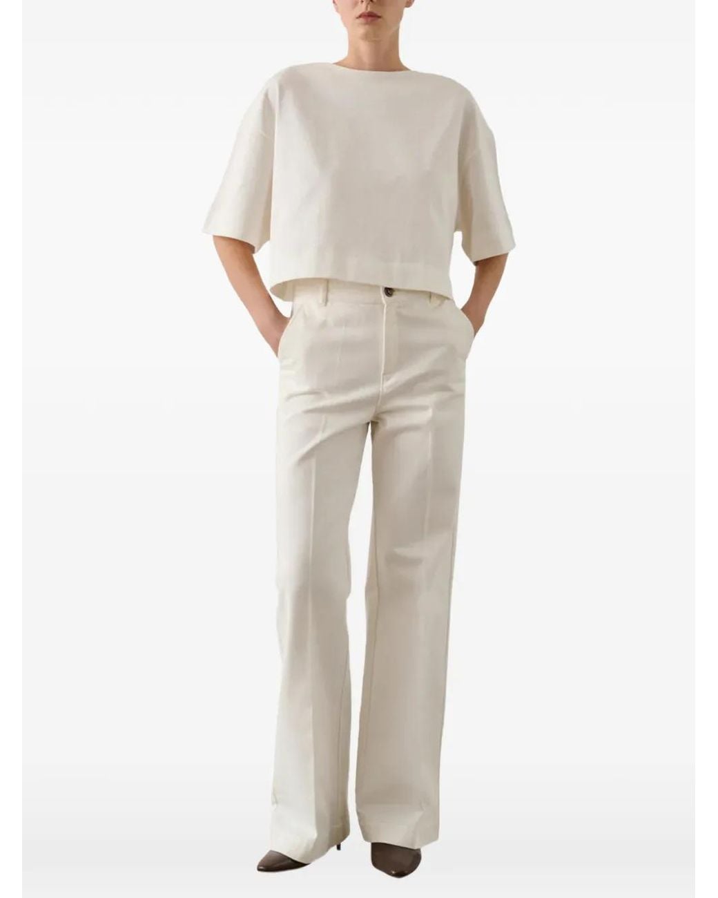 Soeur Natural Davina Boat-Neck Cropped T-Shirt