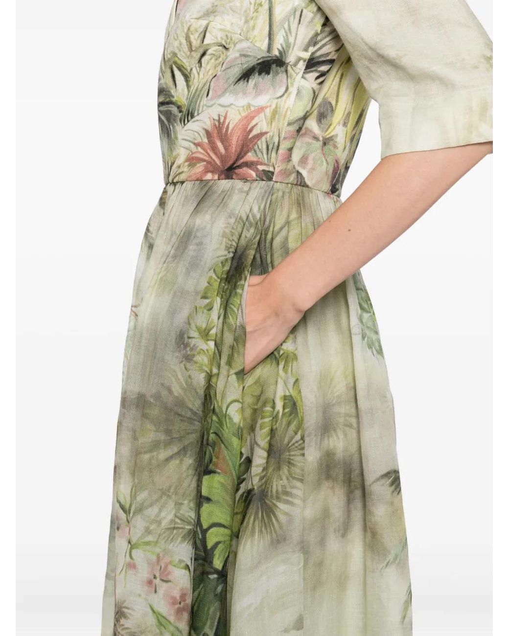 Elie Saab Green Printed Midi Dress