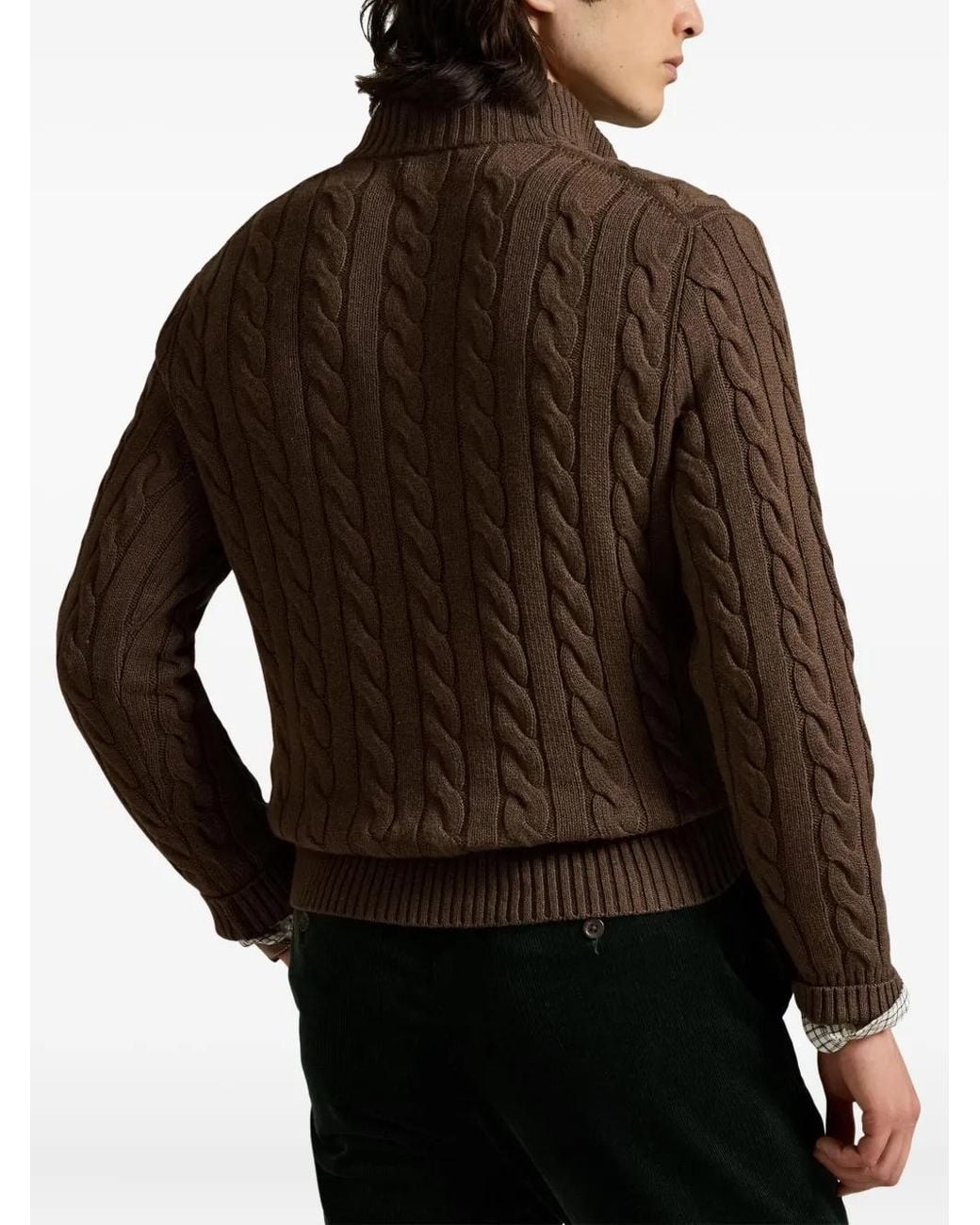 Polo Ralph Lauren Brown Cable-Knit Half-Zip Sweater for men