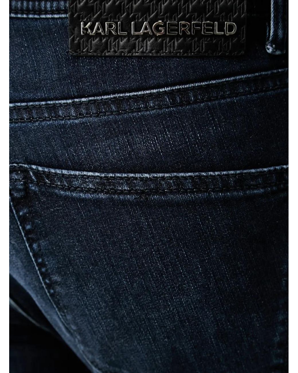 Karl Lagerfeld Blue Logo-Patch Whiskered Jeans for men