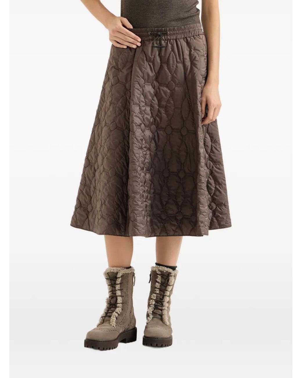 Brunello Cucinelli Brown Quilted Matte-Finish Midi Skirt