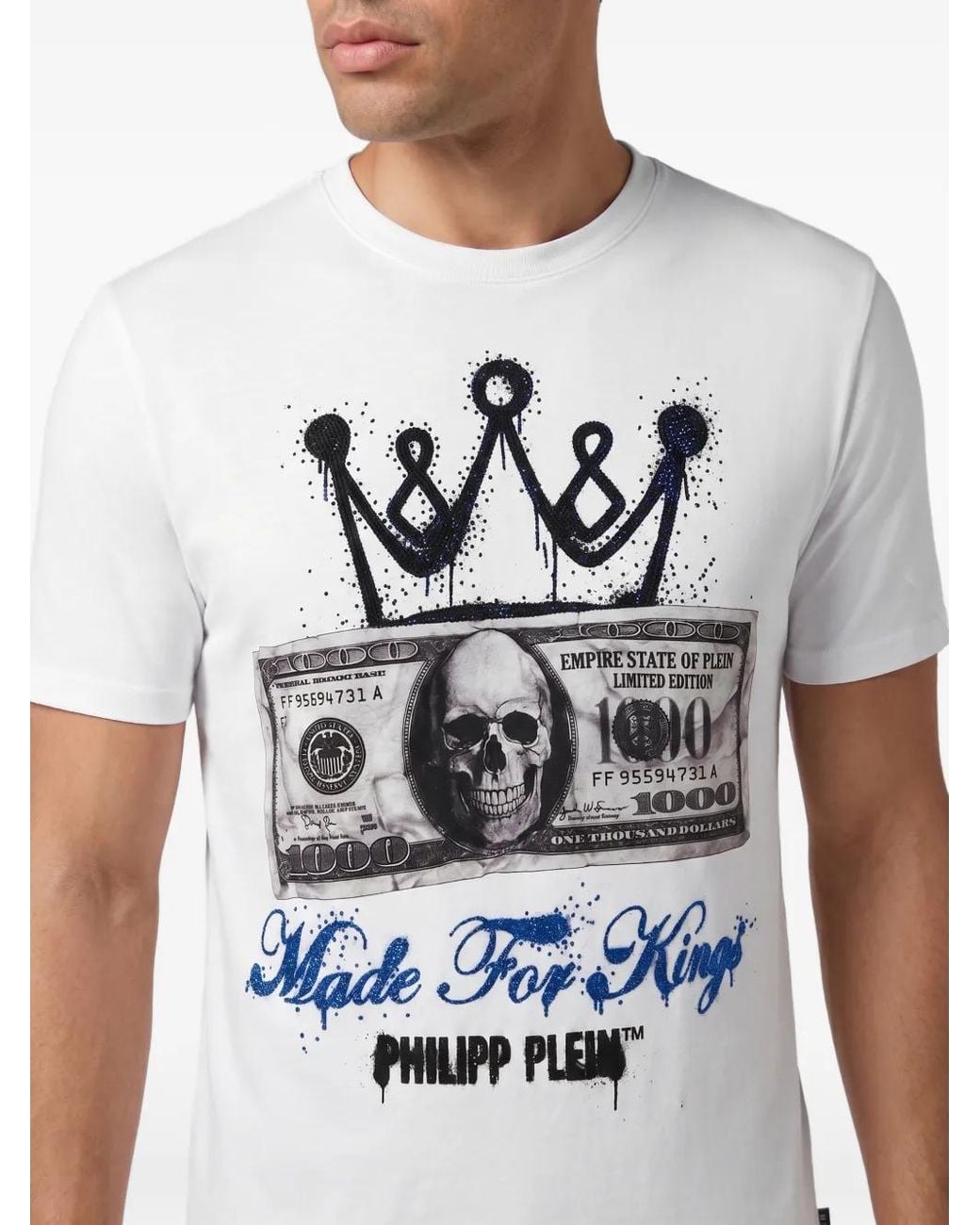 Philipp Plein White Jersey T-Shirt Crown Dollar for men