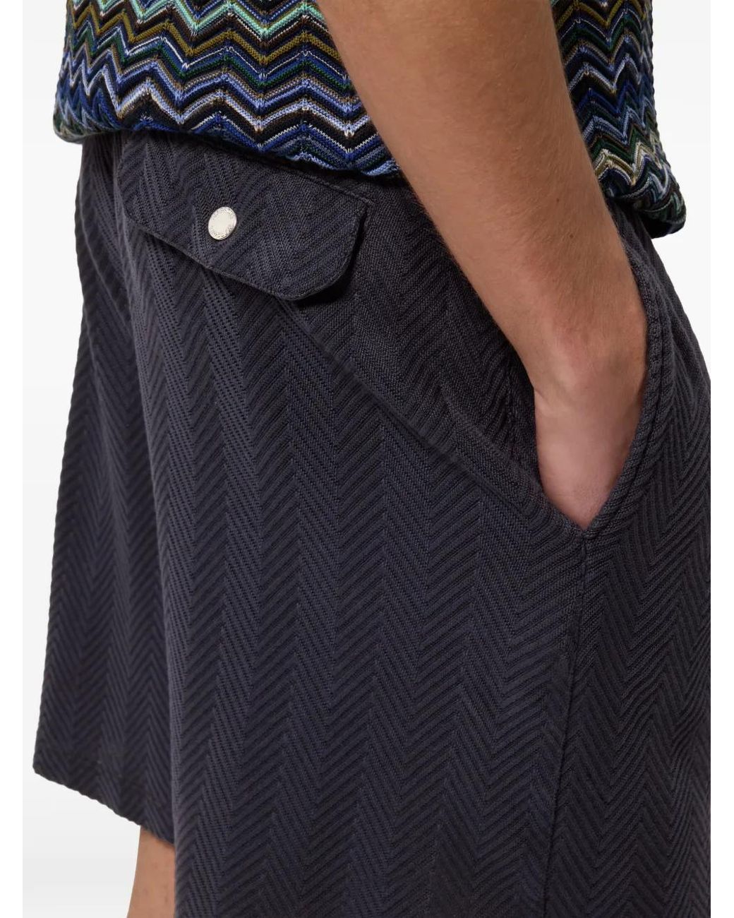 Missoni Blue Zigzag-Pattern Elasticated-Waist Shorts for men