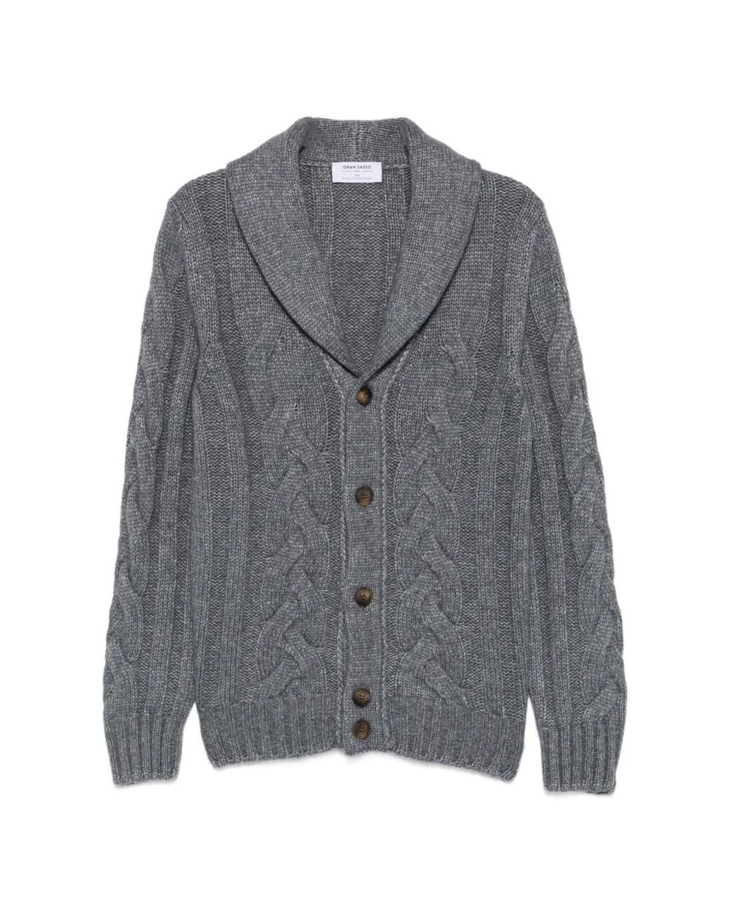 Gran Sasso Gray Cable-Knit Shawl-Collar Cardigan for men