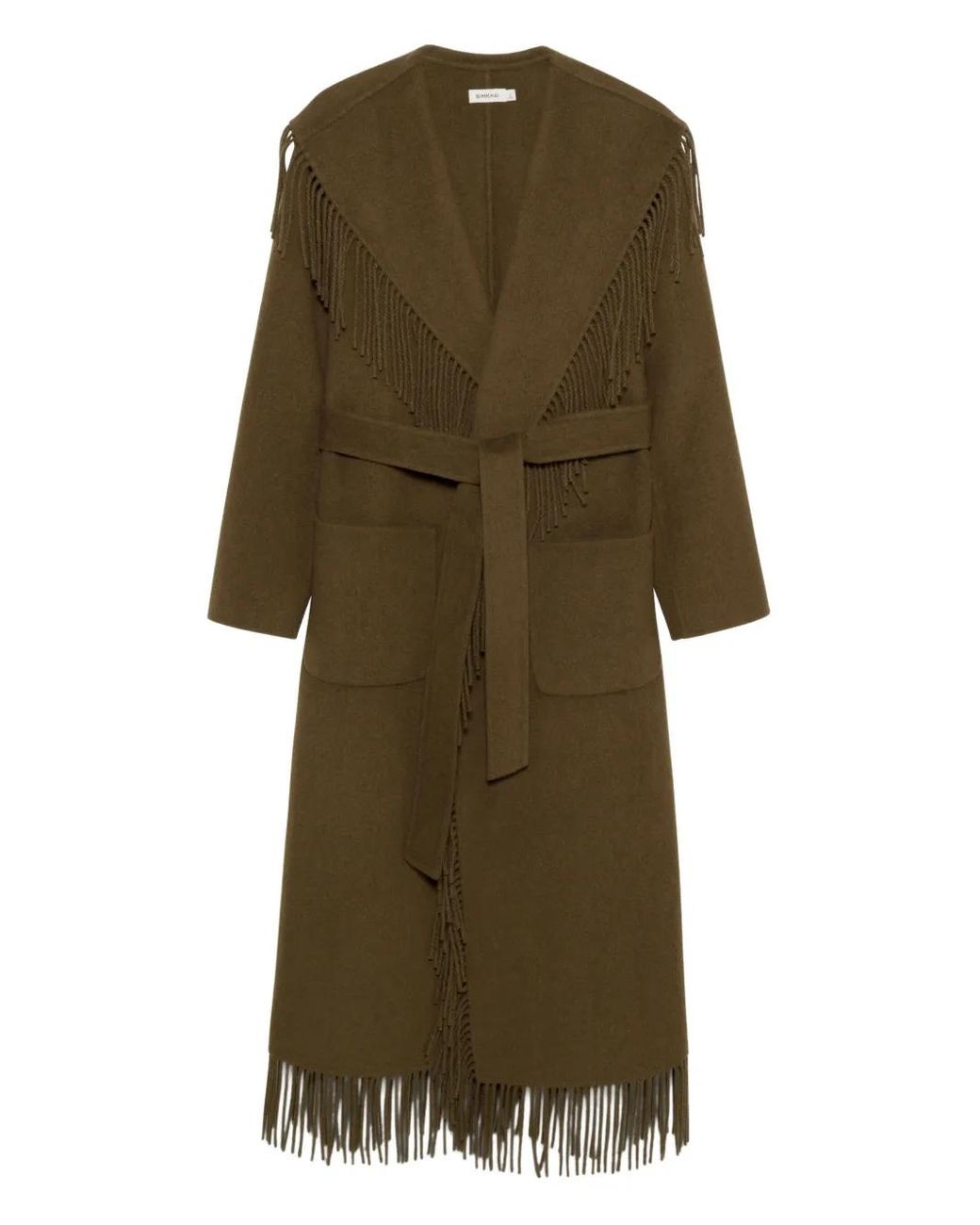 Jonathan Simkhai Green Carrie Fringe-Trimmed Belted Coat
