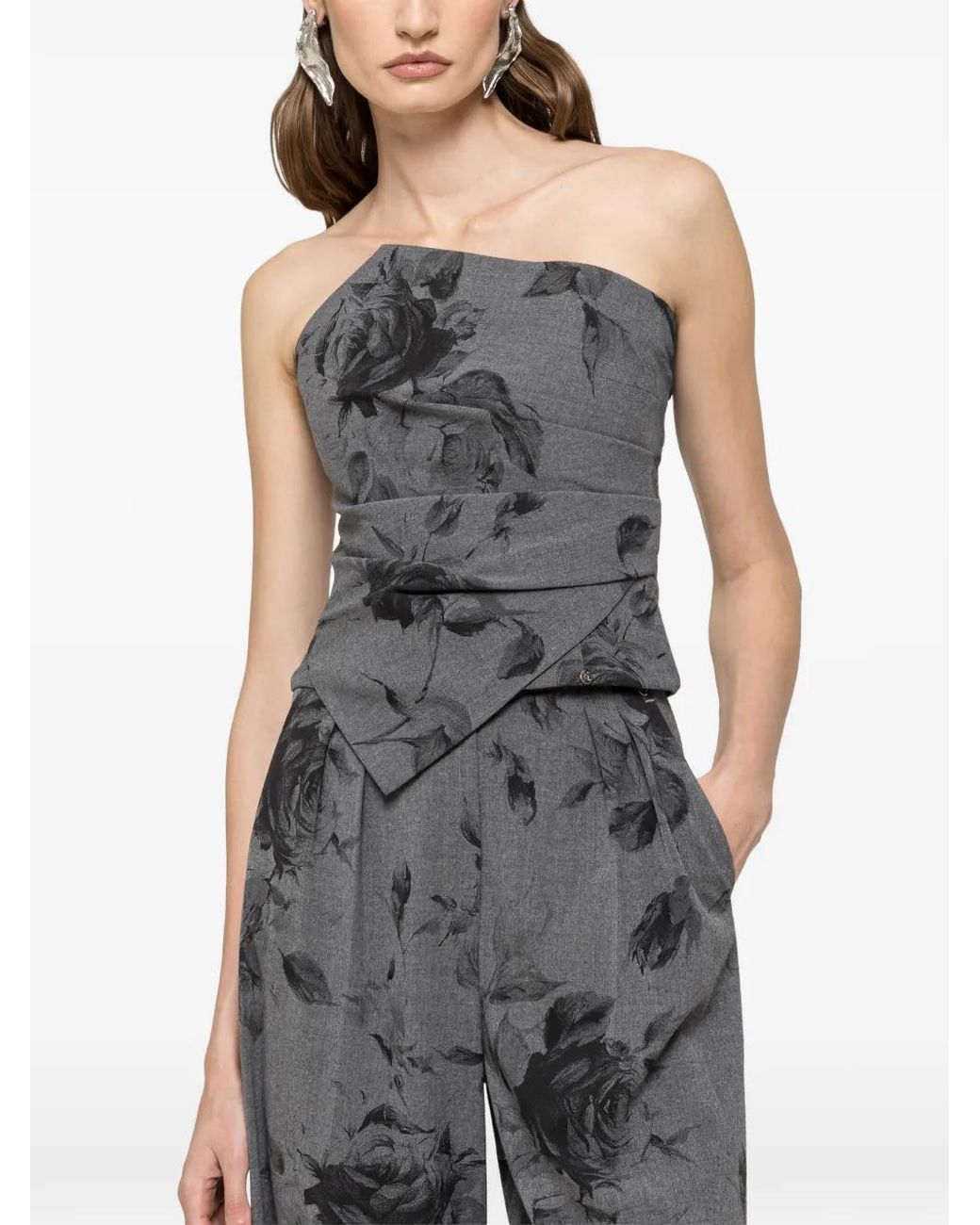 Nissa Gray Sleeveless Floral-Print Top