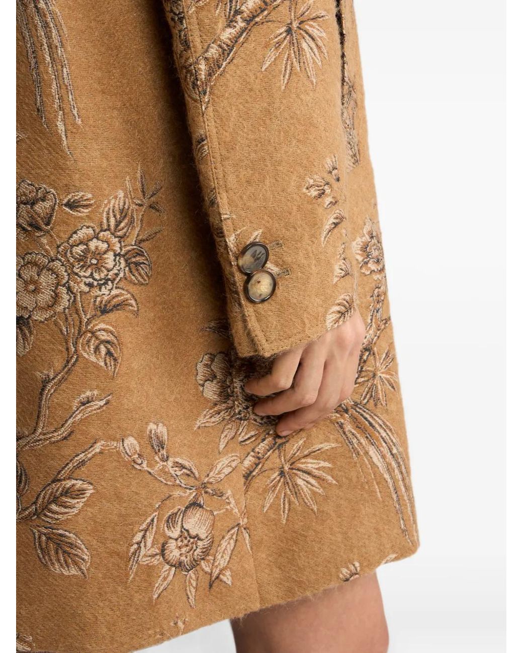 Etro Brown Jacquard Coat With Nature Motif