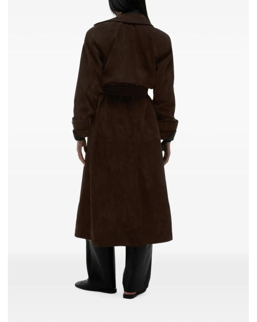 DUCIE Brown Corrin Double-Breasted Lamb-Suede Trench Coat